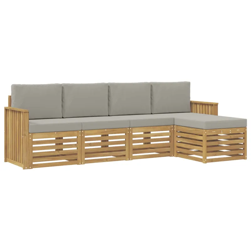 Lauko sofos komplektas 5 pcs Balta ir šviesiai pilka