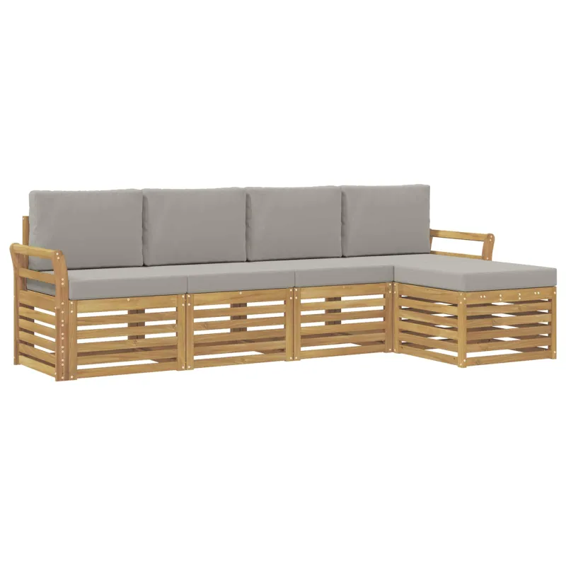Lauko sofos komplektas 5 pcs Balta ir šviesiai pilka
