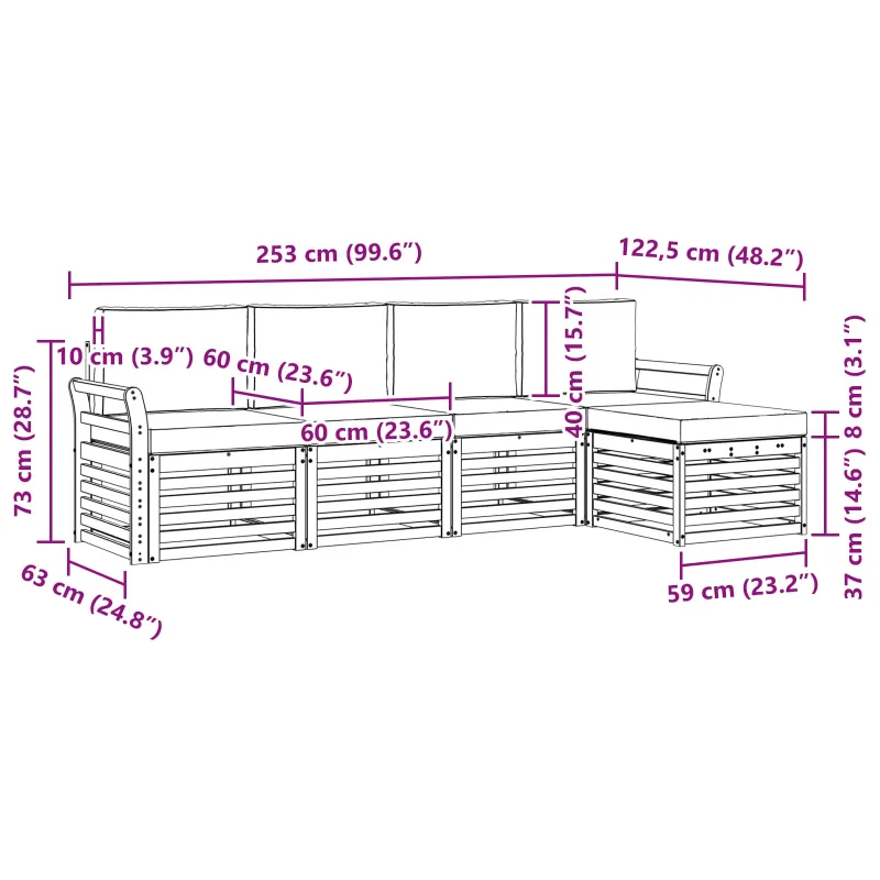 Lauko sofos komplektas 5 pcs Balta ir kreminė
