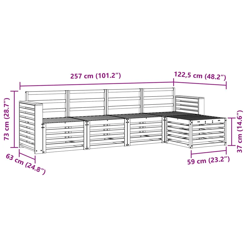 Lauko sofos komplektas 5 pcs Balta 257 x 122,5 x 73 cm
