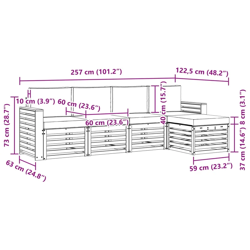 Lauko sofos komplektas 5 pcs Balta ir kreminė