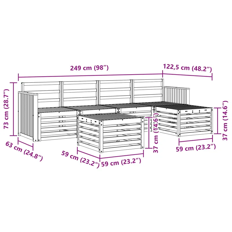 Lauko sofos komplektas 6 pcs Balta 59 x 59 x 37 cm