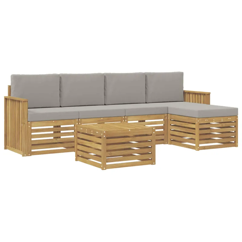 Lauko sofos komplektas 6 pcs Balta ir šviesiai pilka