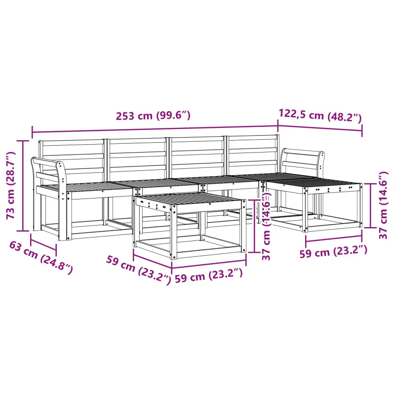 Lauko sofos komplektas 6 pcs Balta 59 x 59 x 37 cm