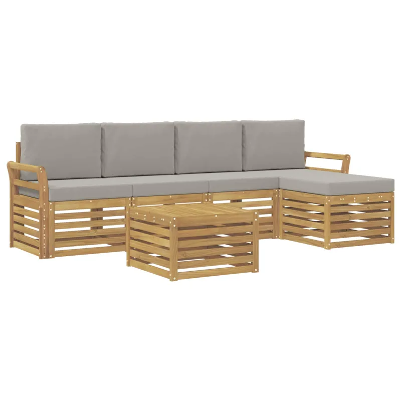 Lauko sofos komplektas 6 pcs Balta ir šviesiai pilka