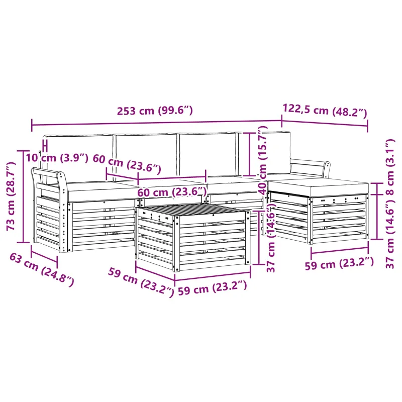 Lauko sofos komplektas 6 pcs Balta ir antracito 59 x 59 x 37 cm