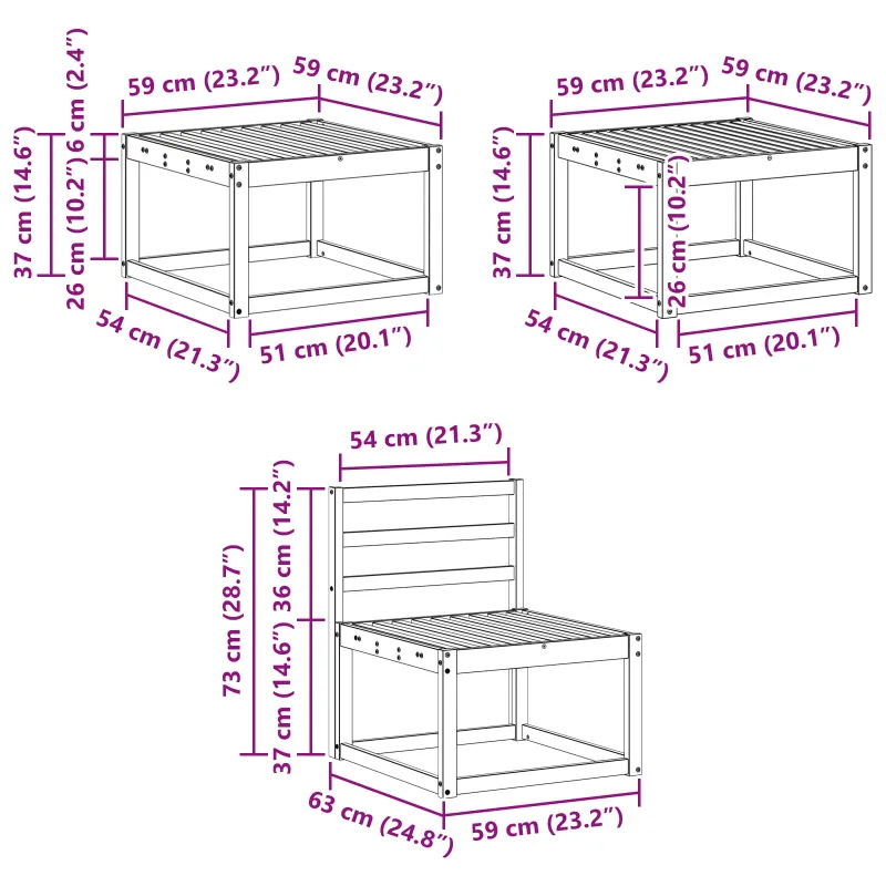 Lauko sofos komplektas 6 pcs Balta 59 x 59 x 37 cm