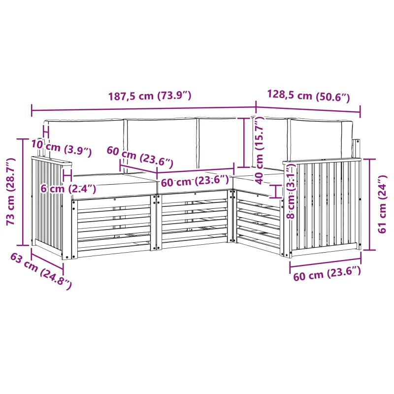 Sofų komplektai 4 pcs Balta ir kreminė 187,5 x 128,5 x 73 cm