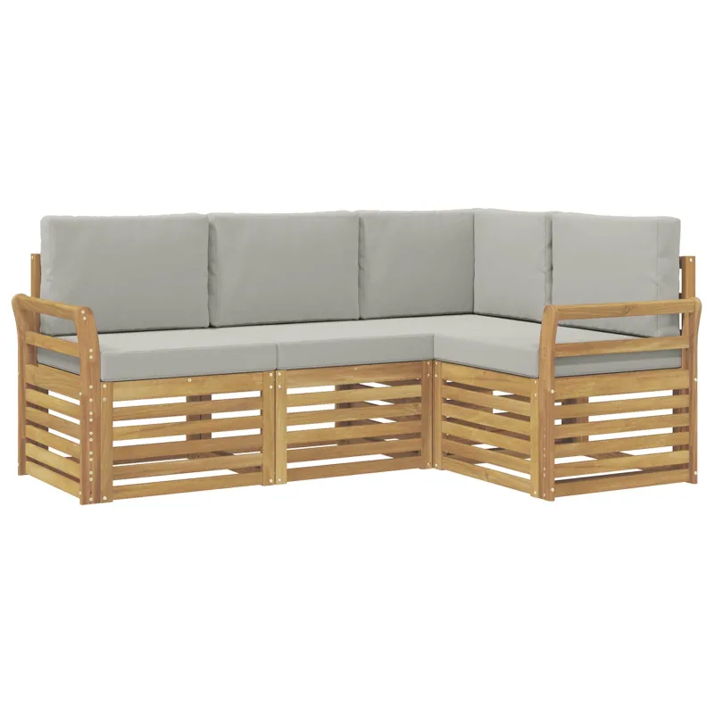 Sofų komplektai 4 pcs Balta ir šviesiai pilka