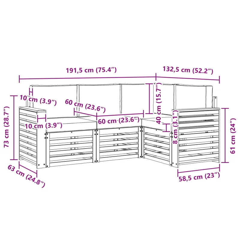 Sofų komplektai 4 pcs Balta ir antracito 191 x 132,5 x 73 cm