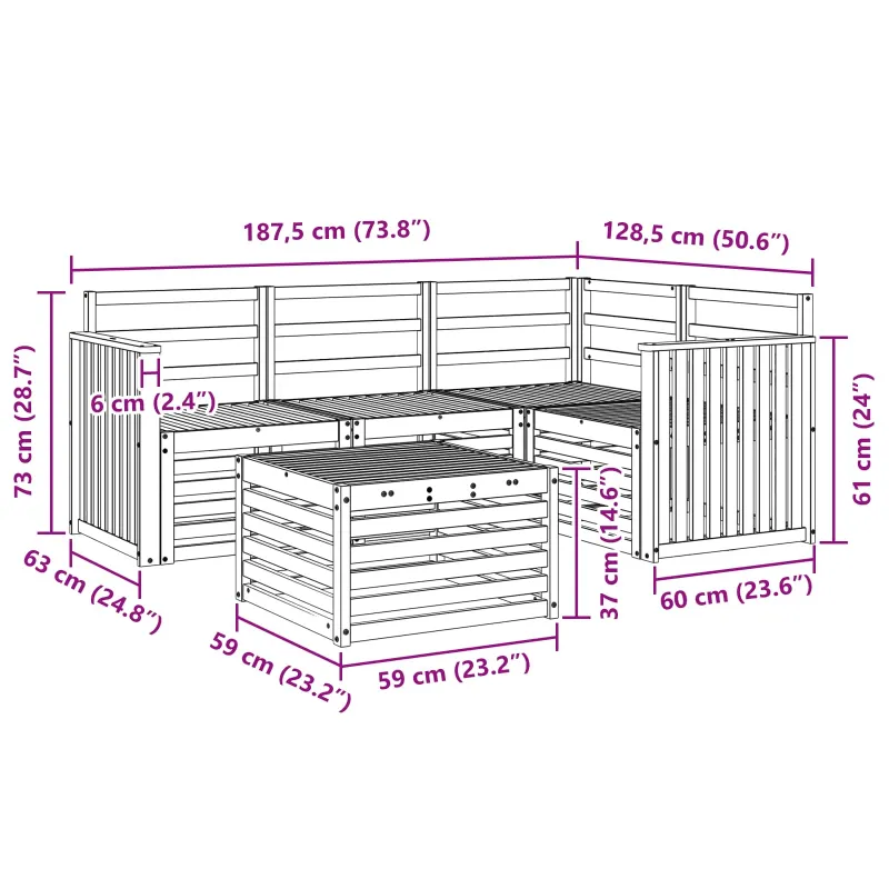 Lauko sofos komplektas 5 pcs Balta 59 x 59 x 37 cm