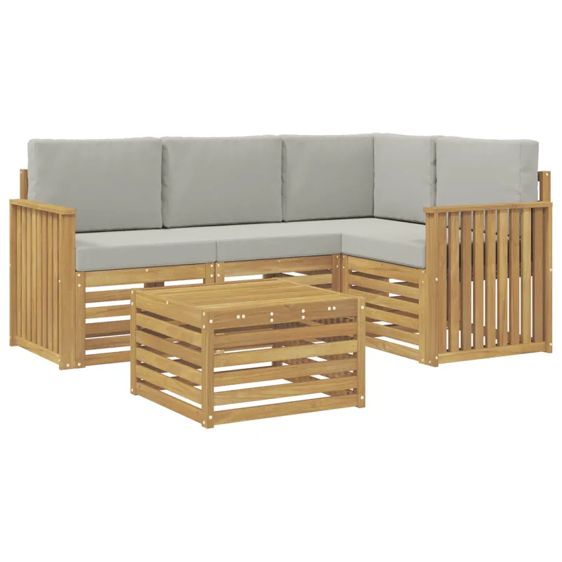 Lauko sofos komplektas 5 pcs Balta ir šviesiai pilka