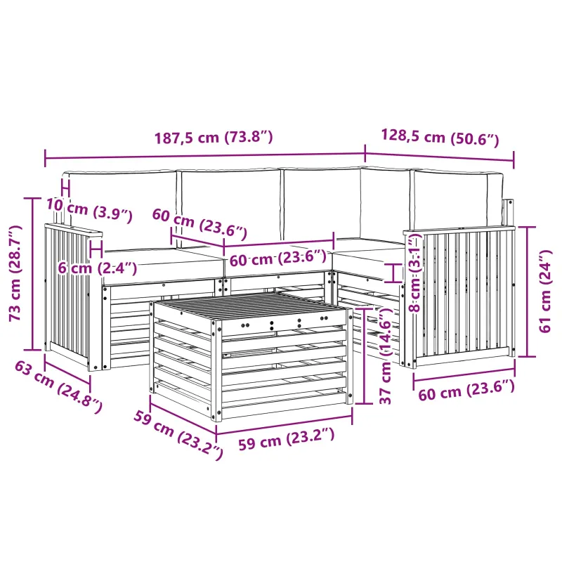 Lauko sofos komplektas 5 pcs Balta ir kreminė 59 x 59 x 37 cm