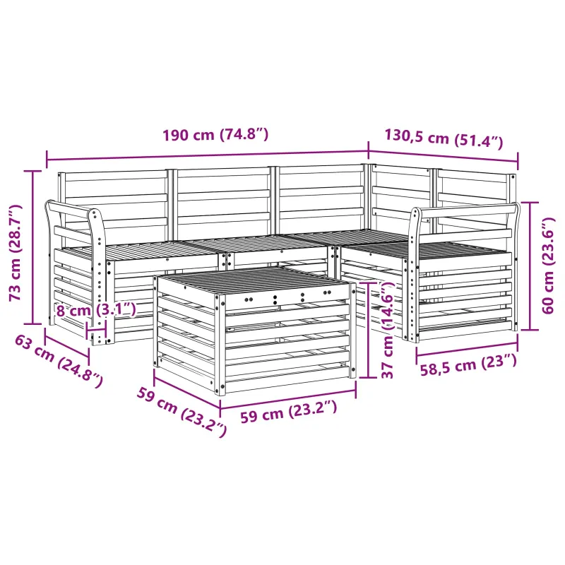 Lauko sofos komplektas 5 pcs Balta 59 x 59 x 37 cm