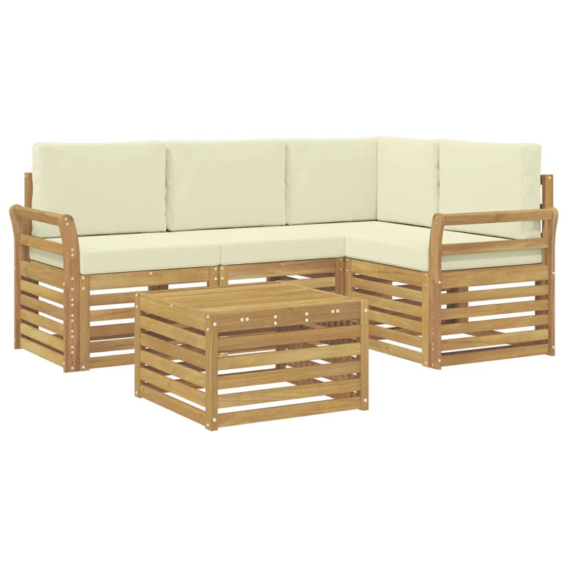 Lauko sofos komplektas 5 pcs Balta ir kreminė 59 x 59 x 37 cm