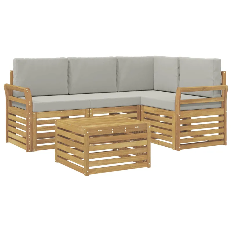 Lauko sofos komplektas 5 pcs Balta ir šviesiai pilka