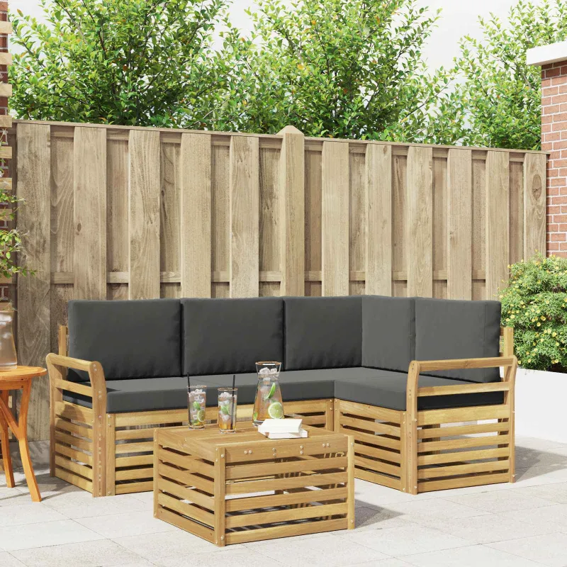 Lauko sofos komplektas 5 pcs Balta ir antracito 59 x 59 x 37 cm