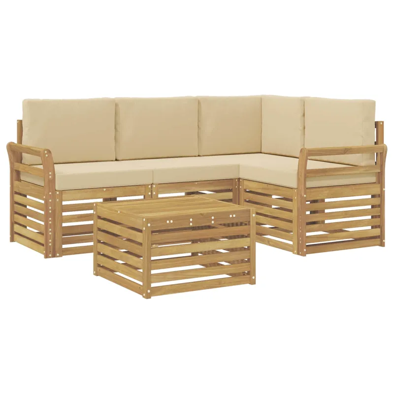 Lauko sofos komplektas 5 pcs Balta ir kreminė 59 x 59 x 37 cm