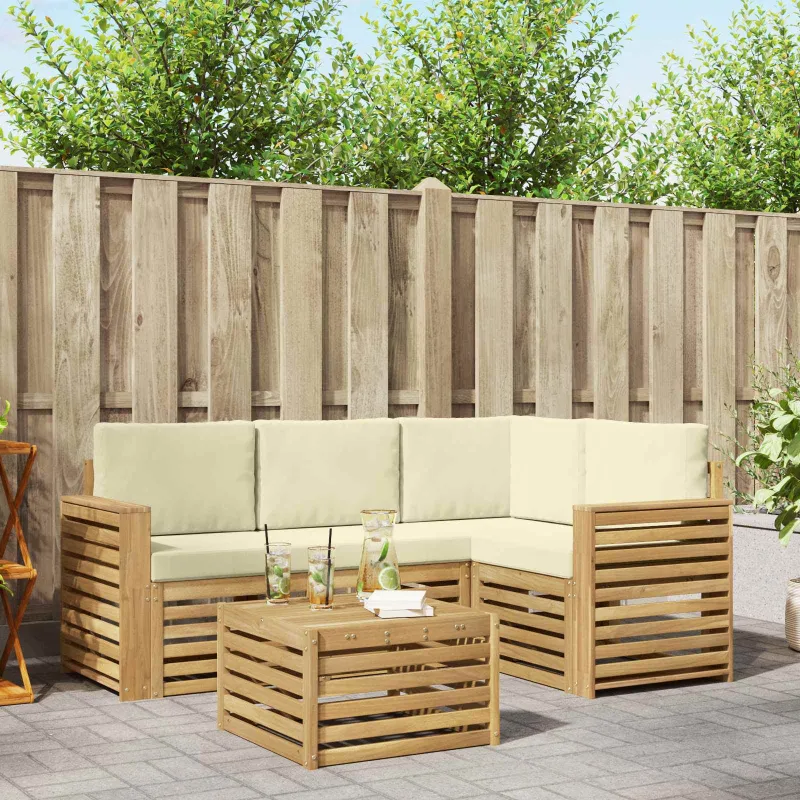 Lauko sofos komplektas 5 pcs Balta ir kreminė 59 x 59 x 37 cm