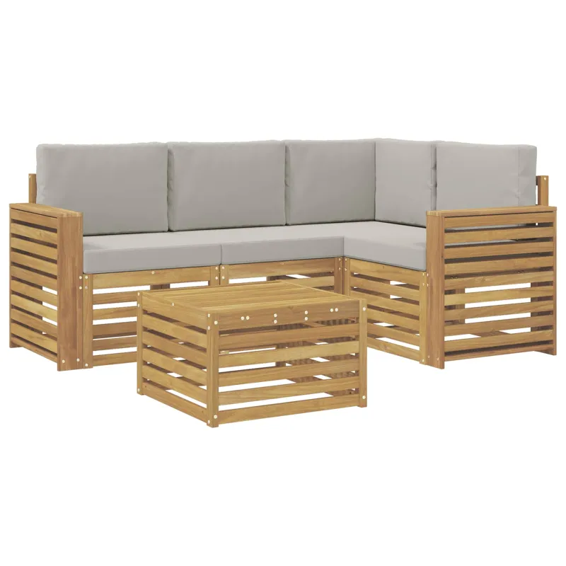 Lauko sofos komplektas 5 pcs Balta ir šviesiai pilka