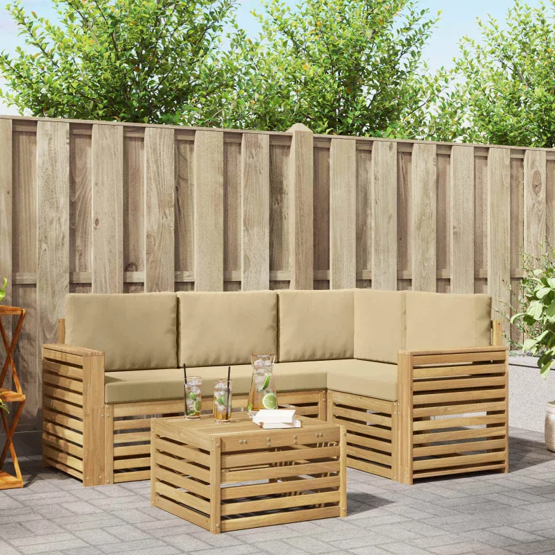 Lauko sofos komplektas 5 pcs Balta ir kreminė 59 x 59 x 37 cm