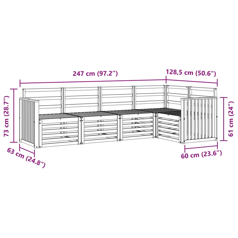 Lauko sofos komplektas 5 pcs Balta 247 x 128,5 x 73 cm