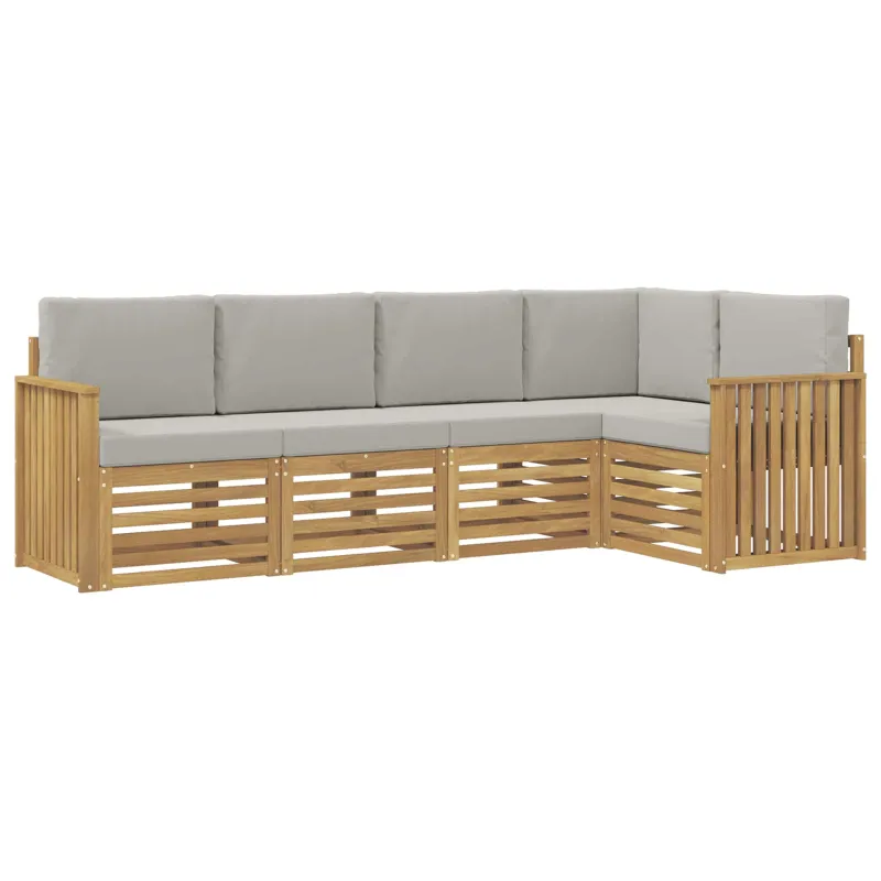 Lauko sofos komplektas 5 pcs Balta ir šviesiai pilka