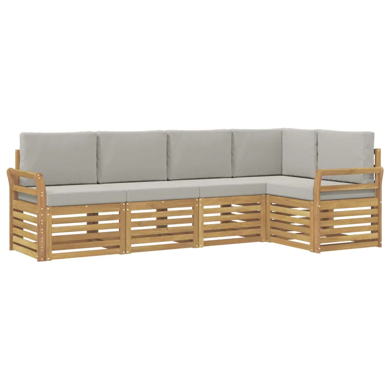 Lauko sofos komplektas 5 pcs Balta ir šviesiai pilka