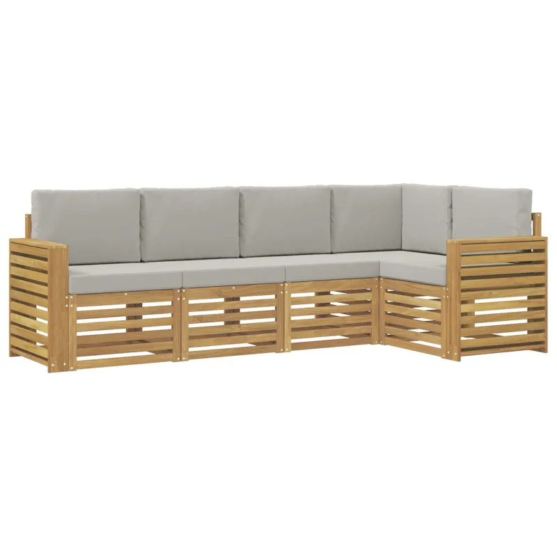 Lauko sofos komplektas 5 pcs Balta ir šviesiai pilka