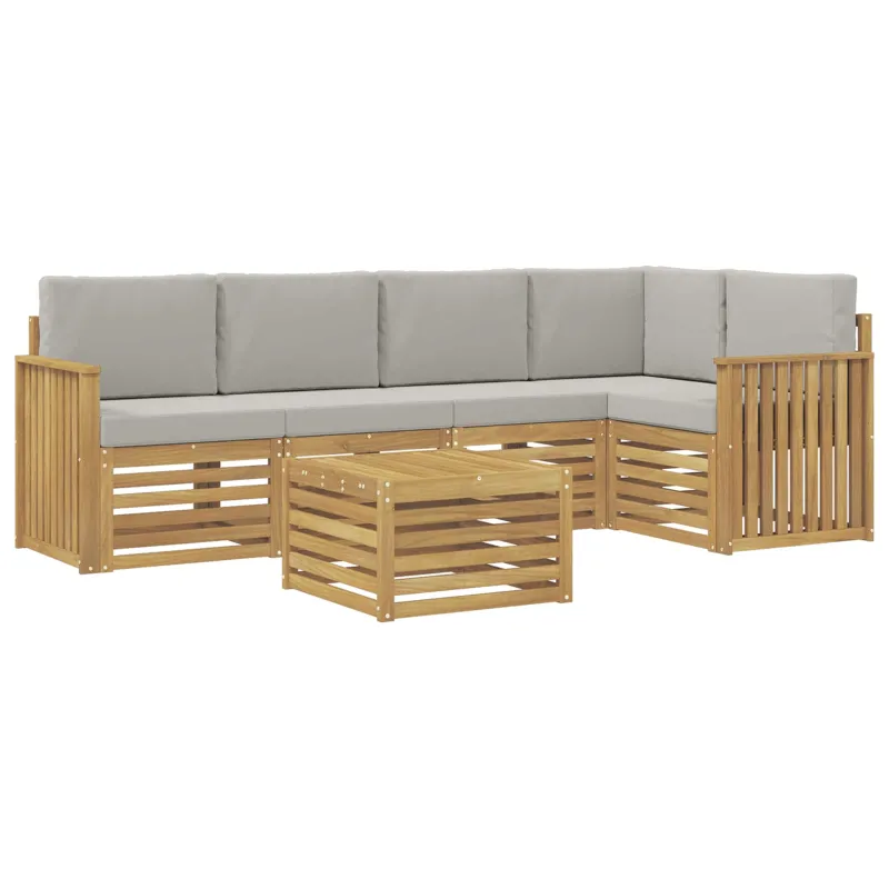 Lauko sofos komplektas 6 pcs Balta ir šviesiai pilka