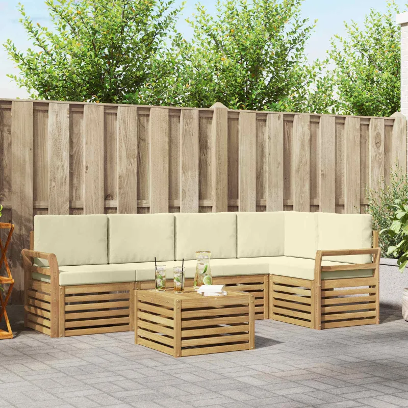 Lauko sofos komplektas 6 pcs Balta ir kreminė 59 x 59 x 37 cm