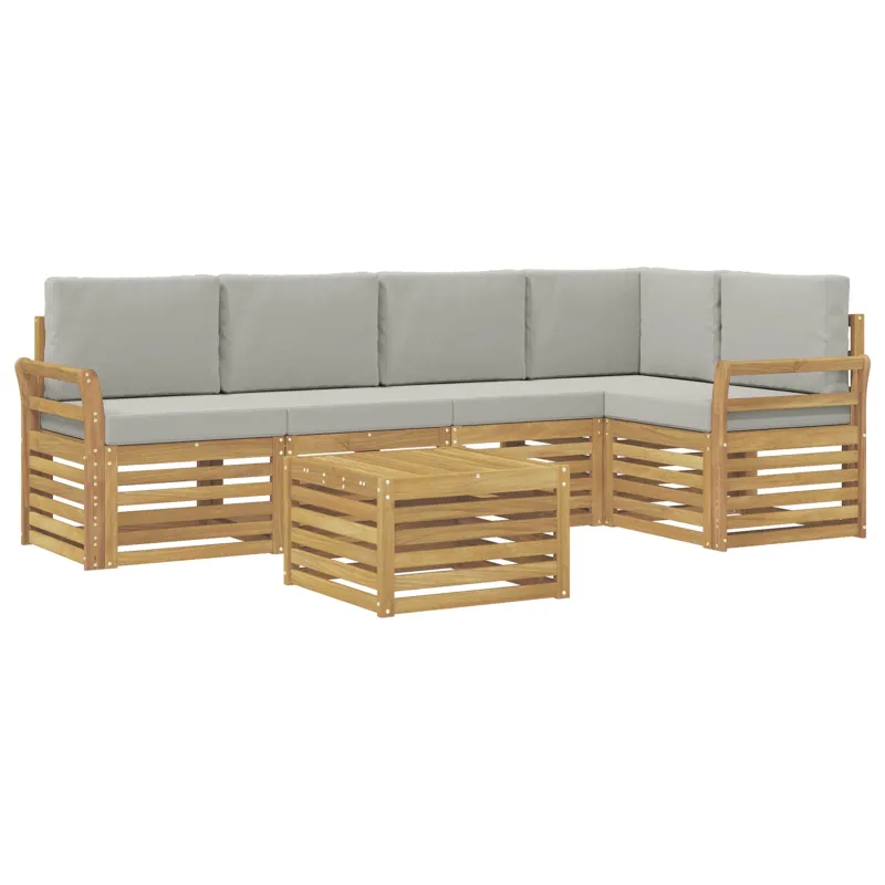 Lauko sofos komplektas 6 pcs Balta ir šviesiai pilka