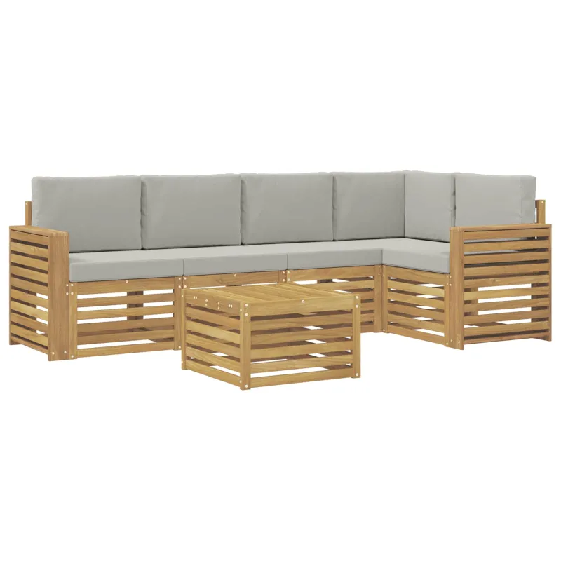 Lauko sofos komplektas 6 pcs Balta ir šviesiai pilka