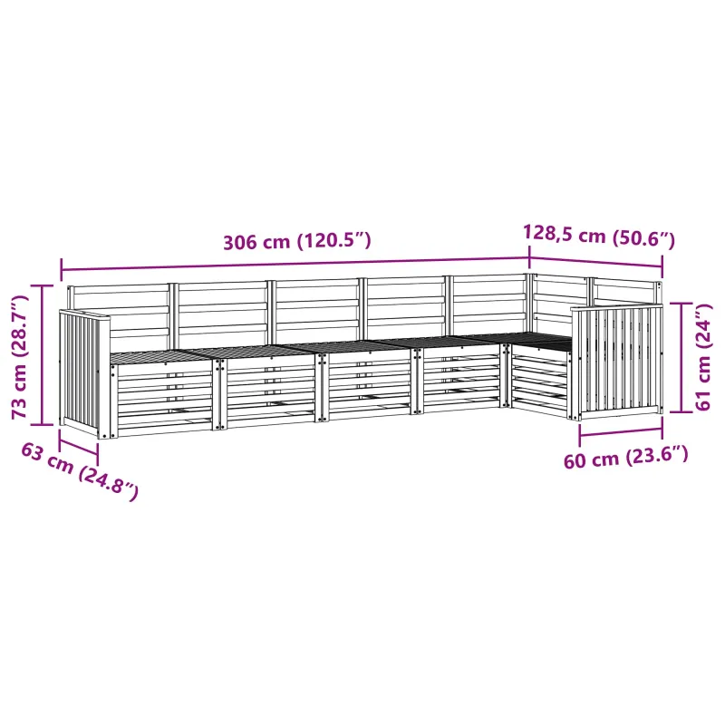 Lauko sofos komplektas 6 pcs Balta 306 x 128,5 x 73 cm
