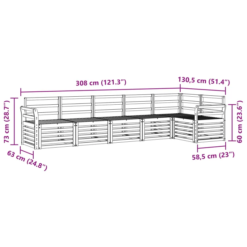 Lauko sofos komplektas 6 pcs Balta 308 x 130,5 x 73 cm