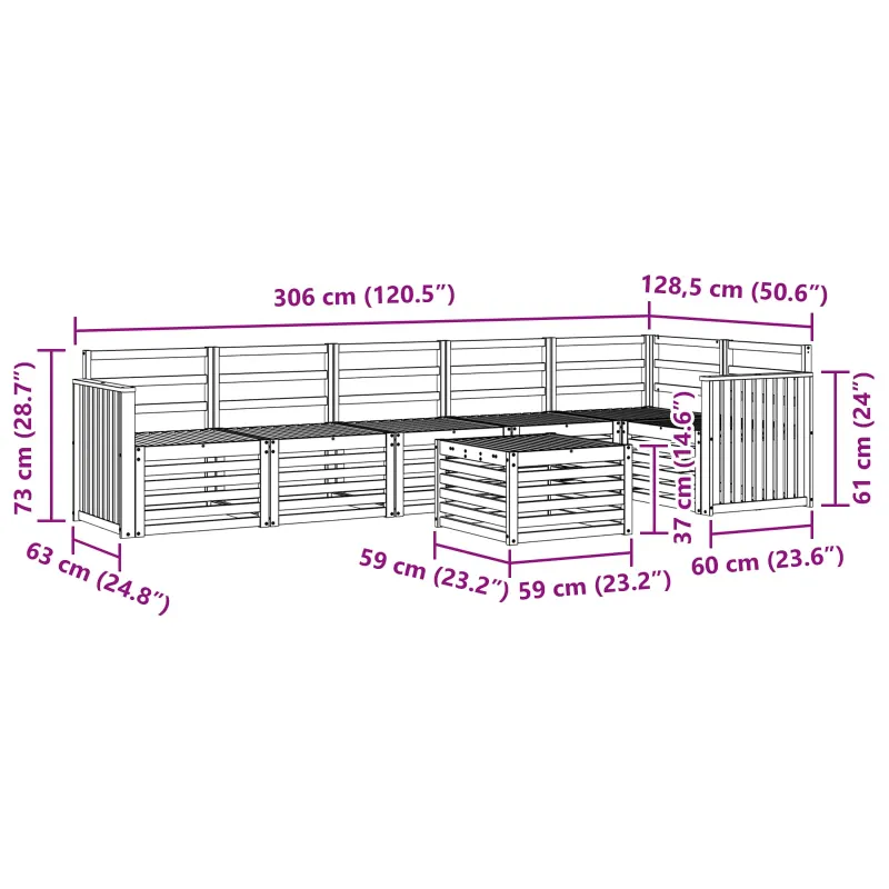Lauko sofos komplektas 7 pcs Balta 59 x 59 x 37 cm
