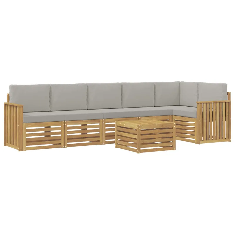 Lauko sofos komplektas 7 pcs Balta ir šviesiai pilka