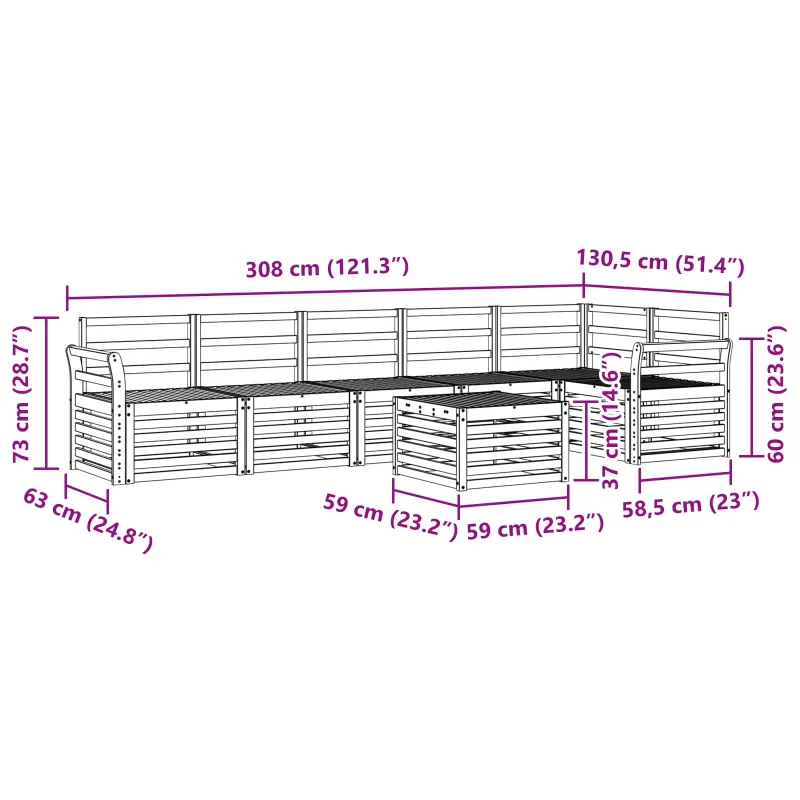 Lauko sofos komplektas 7 pcs Balta 59 x 59 x 37 cm
