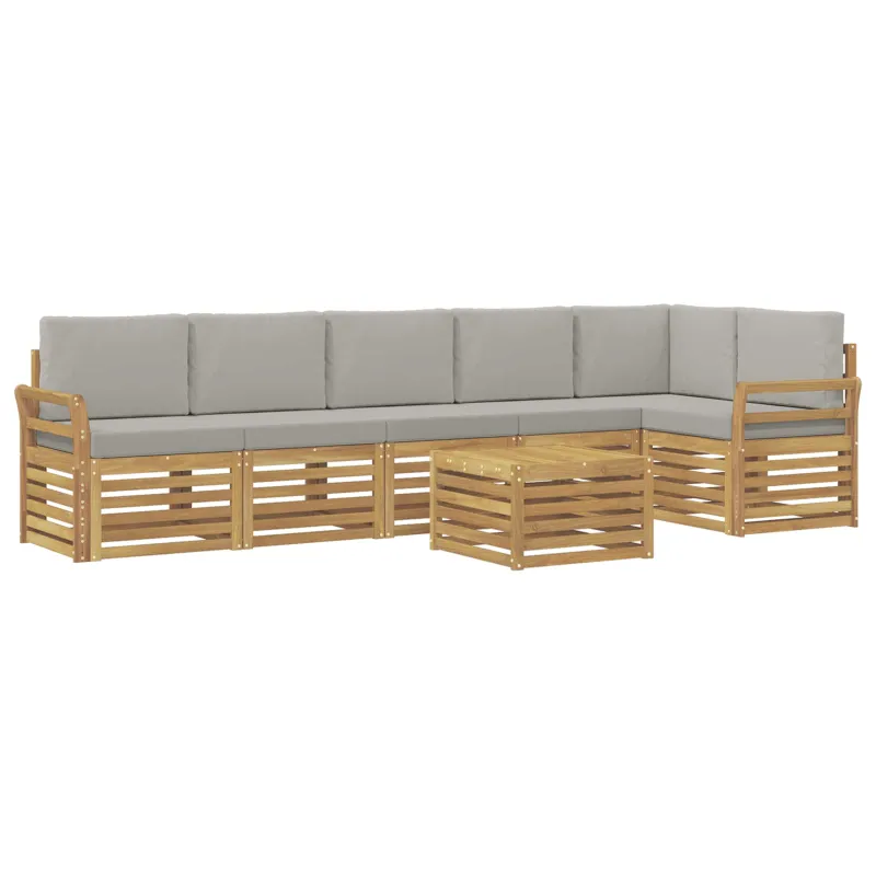 Lauko sofos komplektas 7 pcs Balta ir šviesiai pilka