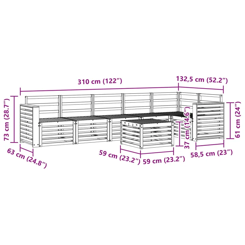 Lauko sofos komplektas 7 pcs Balta 59 x 59 x 37 cm