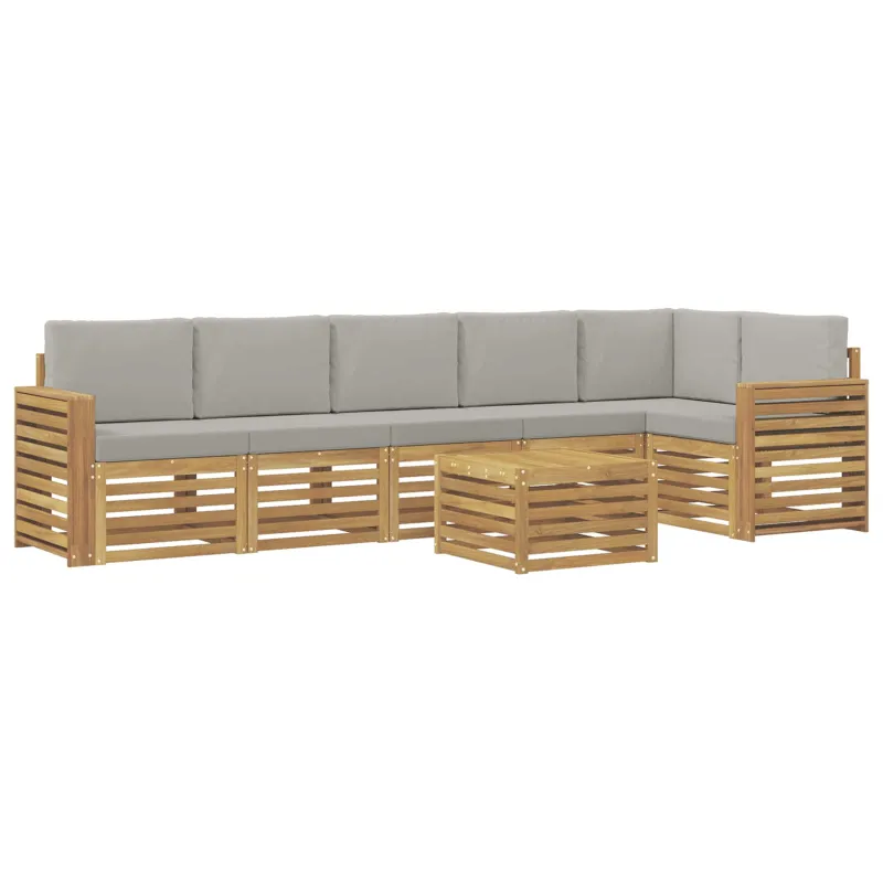 Lauko sofos komplektas 7 pcs Balta ir šviesiai pilka