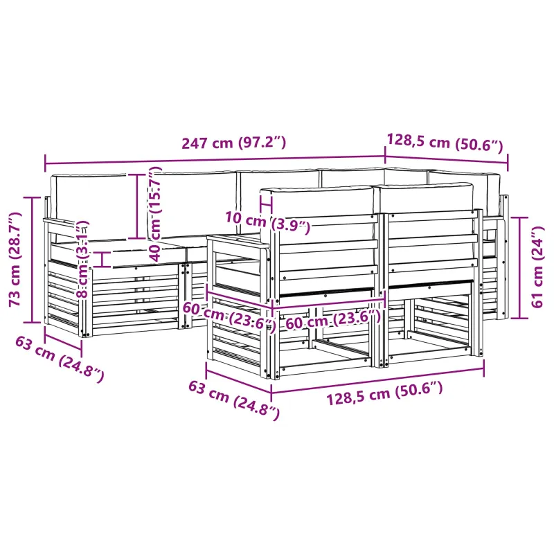 Lauko sofos komplektas 7 pcs Balta ir kreminė