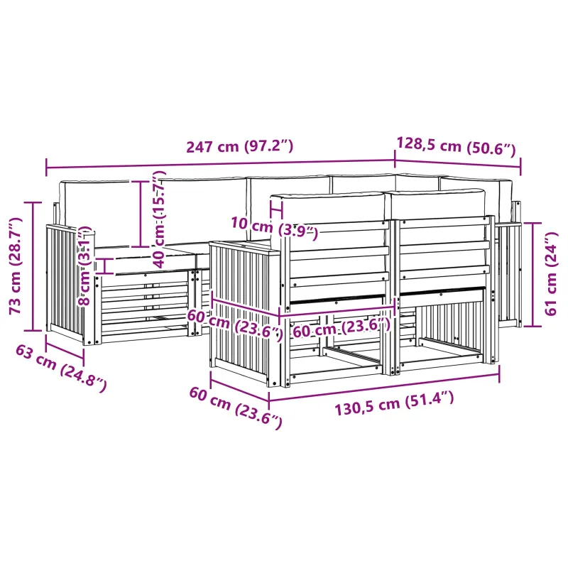 Lauko sofos komplektas 7 pcs Balta ir kreminė