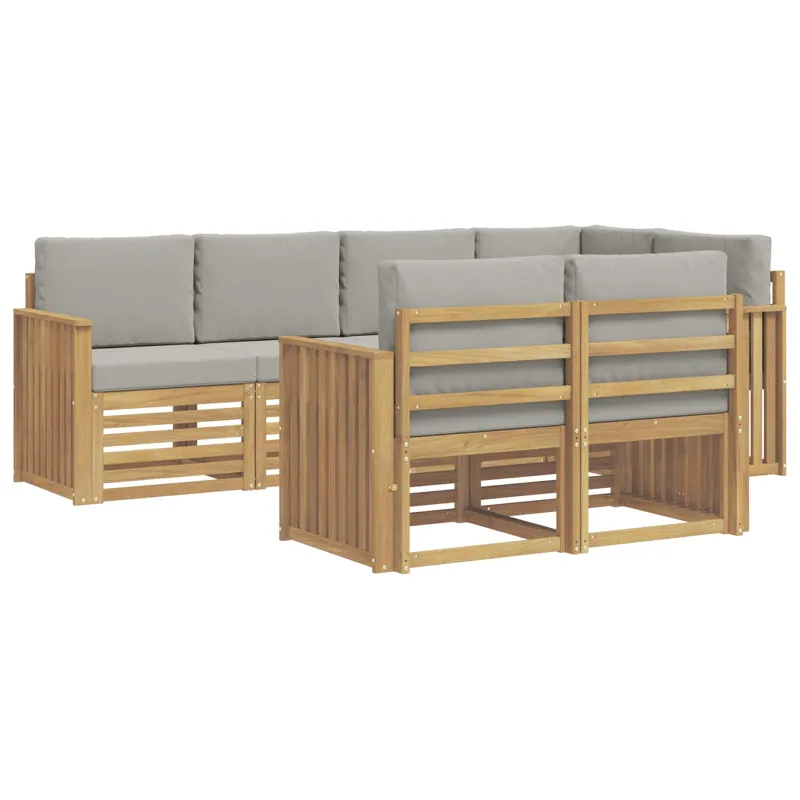 Lauko sofos komplektas 7 pcs Balta ir šviesiai pilka
