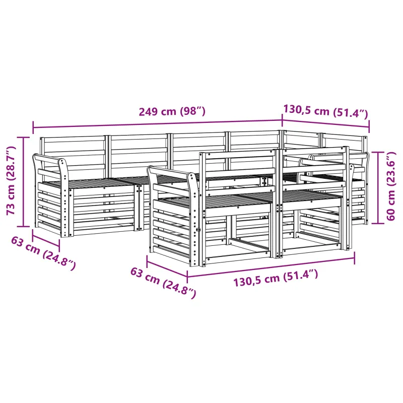 Lauko sofos komplektas 7 pcs Balta 249 x 130,5 x 73 cm