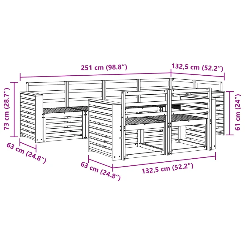 Lauko sofos komplektas 7 pcs Balta 251 x 132,5 x 73 cm