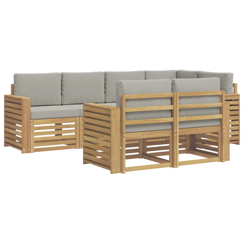 Lauko sofos komplektas 7 pcs Balta ir šviesiai pilka