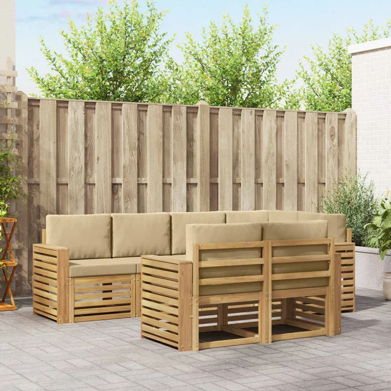 Lauko sofos komplektas 7 pcs Balta ir kreminė