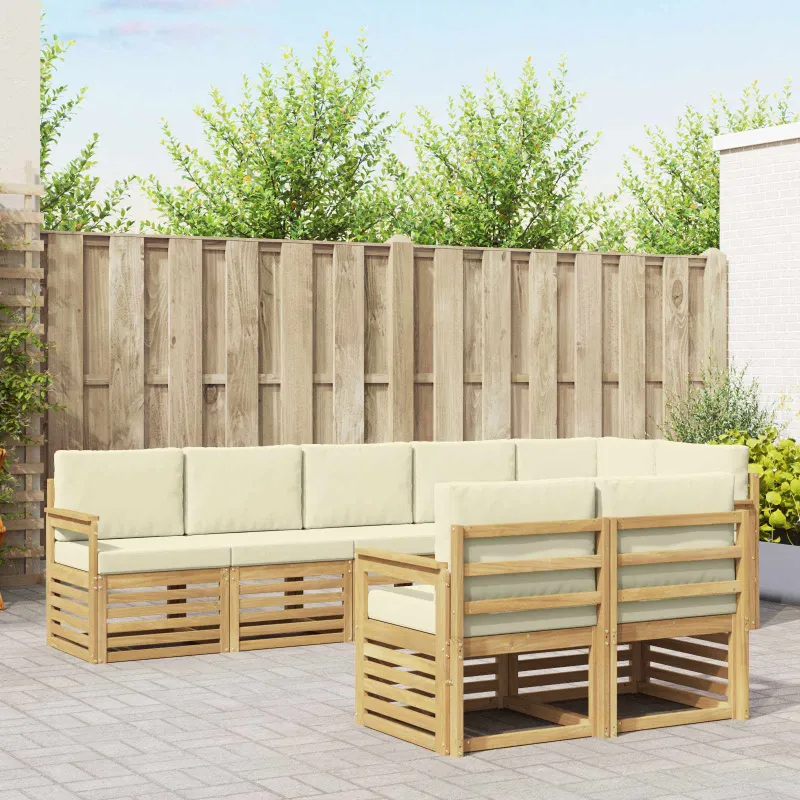 Lauko sofos komplektas 8 pcs Balta ir kreminė