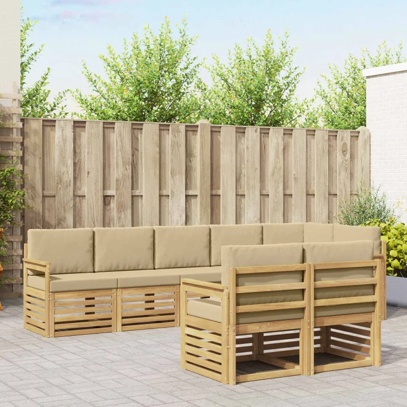 Lauko sofos komplektas 8 pcs Balta ir kreminė